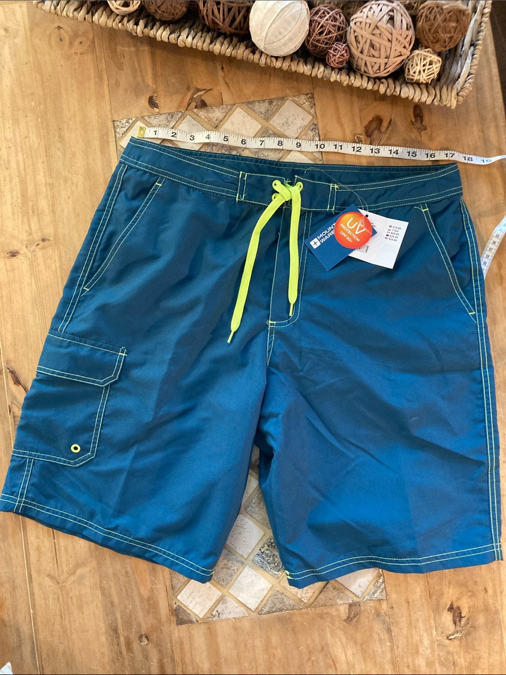 Men's Teal Board Shorts with Neon Yellow Drawstring